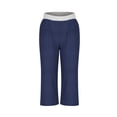 thumbnail image 6 of HAPIMO Cotton Linen Capri Cuff Pants for Women Clearance Summer Solid Relaxed Trousers Fashion Sale High Elastic Waist Casual Comfy Blue M, 6 of 6