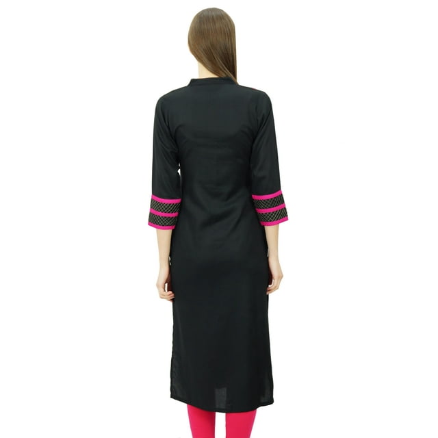 Phagun Kurta Droit en Rayonne pour Femmes, Col Mandarin Ouvert devant, Haut Indien