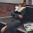 thumbnail image 2 of Black Polka Dot Dress with Ruffled Collar (S, Black), 2 of 6