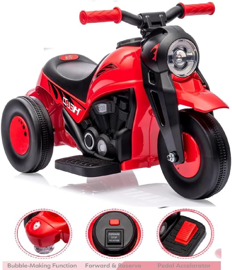 NEILA 6V 15W Kids Motorcycle with Bubble Function Battery Powered Ride on Motorbike Toy With LED Headlights, Music, 3 Wheels Kids Ride On Bubble Motorbike,for Kids Ages 3+ Boys Girls Red