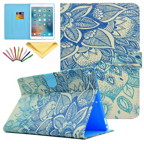iPad Pro 10.5 2017 Case, Allytech PU Leather Flip Wallet Case with Auto Sleep/Wake Feature Smart Folio Stand Cover for Apple iPad Pro 10.5 2017, Blue Flower