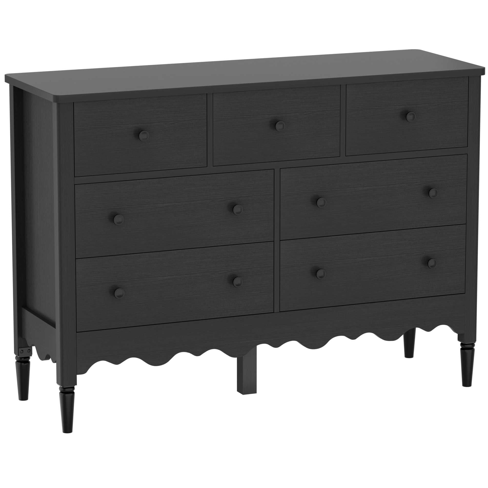 iSunirm 7-Drawer Dresser, Farmhouse Wooden Chest of Drawers for Bedroom, Closet, Black