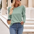 thumbnail image 6 of ZOHIUM Women's Clothes Trendy Spring Tops Ladies Crew Neck Long Sleeves Knitted Jacquard Solid Color T Shirt Fashion Loose Tops Black Tops for Women （Green,L), 6 of 6