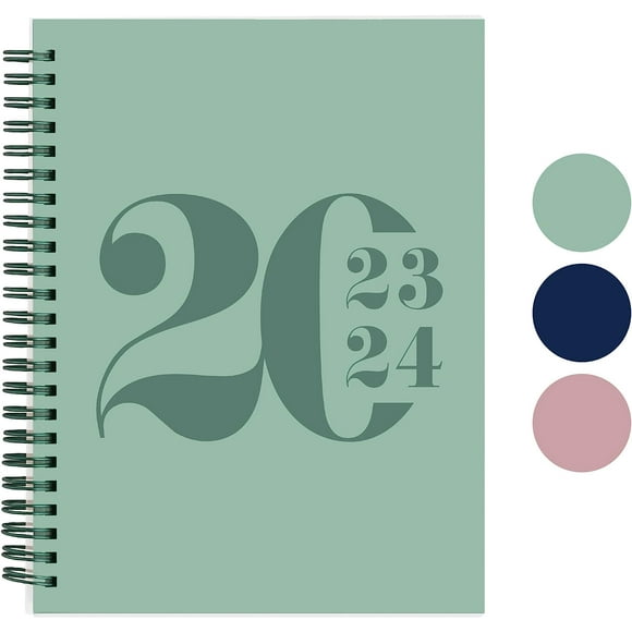 Rileys 2023-2024 Planificateur Hebdomadaire Académique de 18 Mois - Planificateur d'Agenda Typographique Hebdomadaire et Mensuel, Couverture Flexible, Pages de Notes, Reliure à Deux Fils (8 x 6 Pouces, Vert)