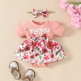 thumbnail image 3 of WIBACKER Baby Girl Summer Clothes Newborn Girls Short Sleeve Letter Print Romper +Headband Infant Bodysuit Skirt Outfit 0-18 Months, 3 of 9