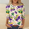 thumbnail image 6 of Nmnitkp Spring 2026 Womens Tops Fashion 3/4 Sleeve Tops for Women Mardi Gras Mask Print Loose Crew Neck Women's T-Shirts, Casual Carnival Spring Wear Women's Tops, Tees & Blouses Beige,S, 6 of 6