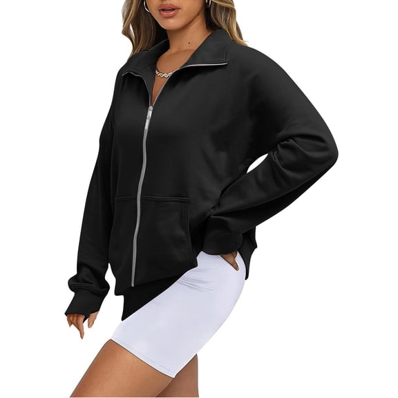 Women's Solid Color Zip Up Fleece Jackets Fashionable Long Sleeved Top Coat Casual Comfy Fall And Winter Clothes 2025