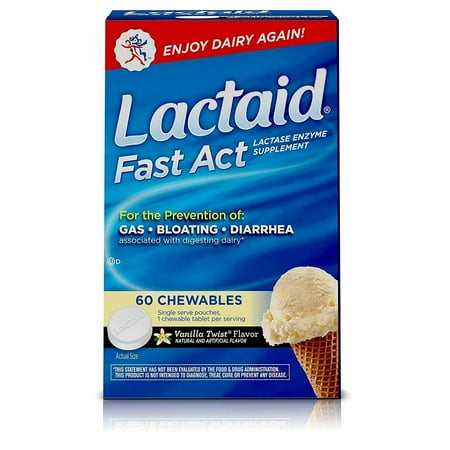 Lactaid Fast Act Lactase Enzyme, Prevent Gas, Bloating & Diarrhea, 60 ct