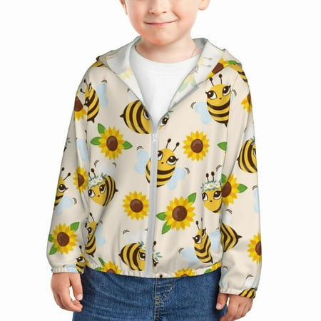 

Sun Hoodie for Kids cute cartoon bees sunflower daisy Long Sleeve Swim Fishing Shirts Sun Protection Zip Up Jacket Clothing Athletic Hoodie