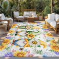 thumbnail image 2 of Sunflowers Outdoor Rug for Patio/Deck/Porch, Non-Slip Large Area Rug 5 x 8 Ft, Spring Flowers Gnomes Hydrangea Daisy Wood Indoor Outdoor Rugs Washable Area Rugs, Reversible Camping Rug Carpet Runner, 2 of 8