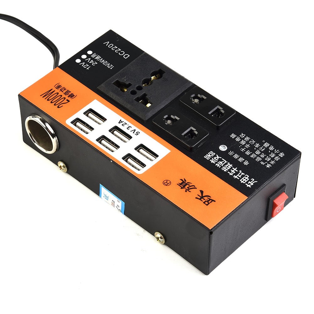 Geege Car Power Inverter 1500W Peak DC 12V/24V to DC 110V/220V Converter Trip 6 USB
