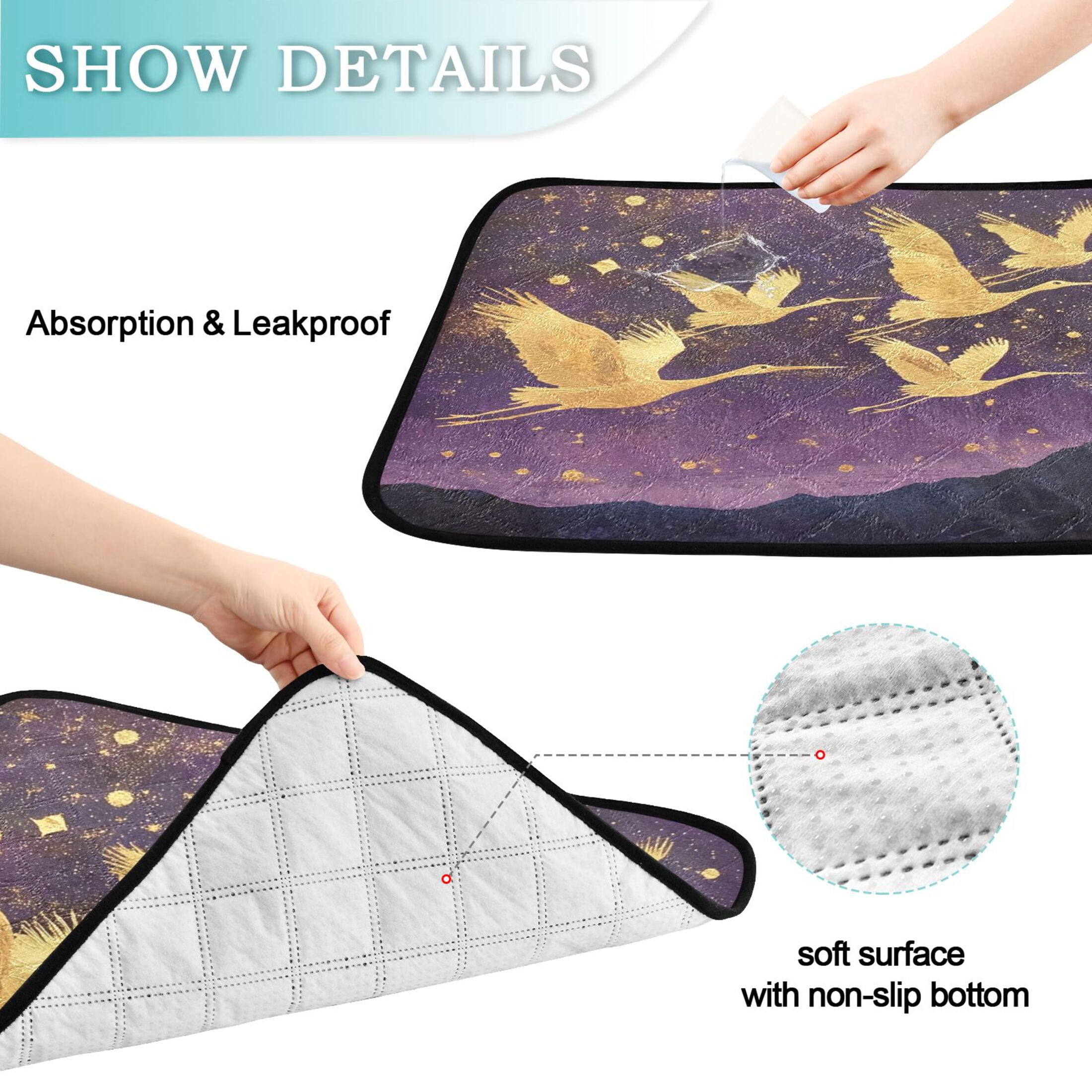 Qxltty Wild Crane Cat litter Pads Pet Set of 3 Diaper Mats Center Anti-leakage Layer Absorbent Soft and Comfortable