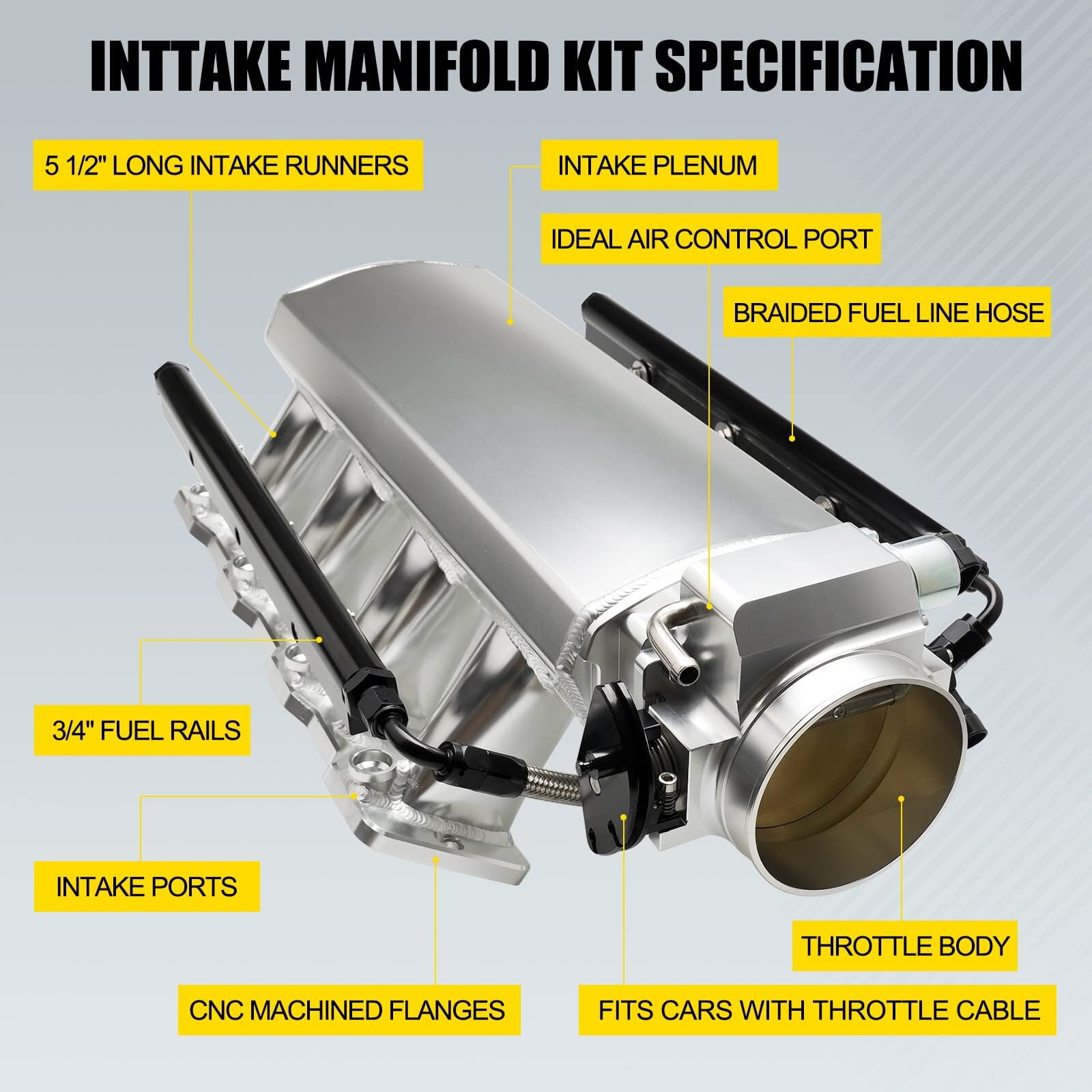 102mm Intake Manifold with Fuel Rails Throttle Body for Chevrolet Chevy GMC Pontiac LS LS1 LS2 LS6 (Silver)