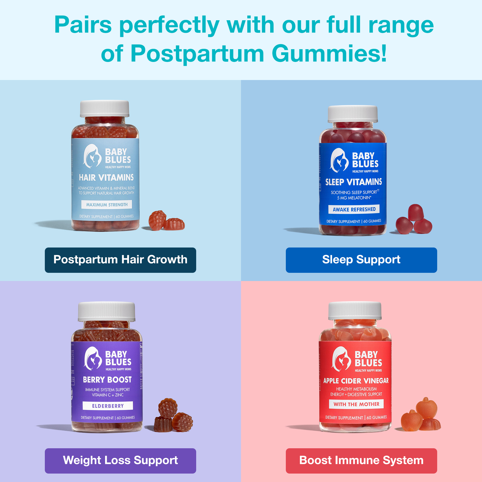 Baby Blues Probiotic Gummies for Women, Daily Gut Health with DE111 and Prebiotic Fiber, 60 Count