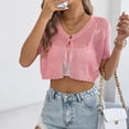 thumbnail image 6 of Felirenzacia Women Crochet Shrug Sweater Tie Front Knit Bolero Shrug for Dress Short Sleeve Cropped Cardigan Pink,L, 6 of 8
