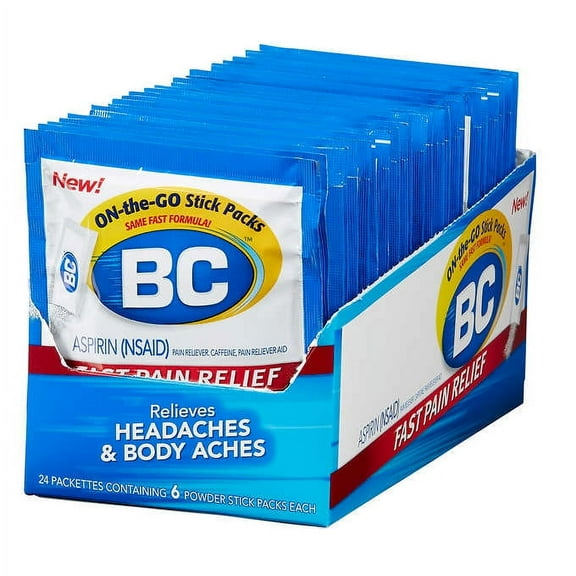 BC Original Formula Aspirin Fast Pain Relief Powders (24 Packs with 6 Powders)