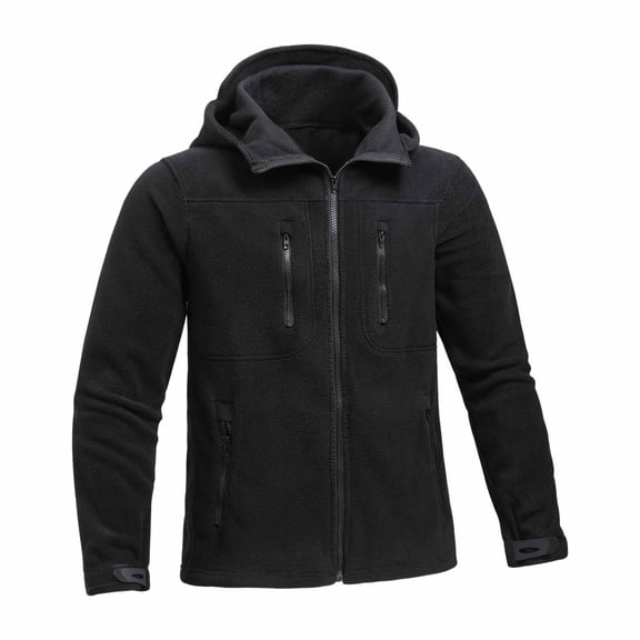 LYSMORA Men's Full Zip Hooded Fleece Jacket, Multi Zipper Pocket Adjustable Cuff Outdoor Lightweight Warm Outerwear