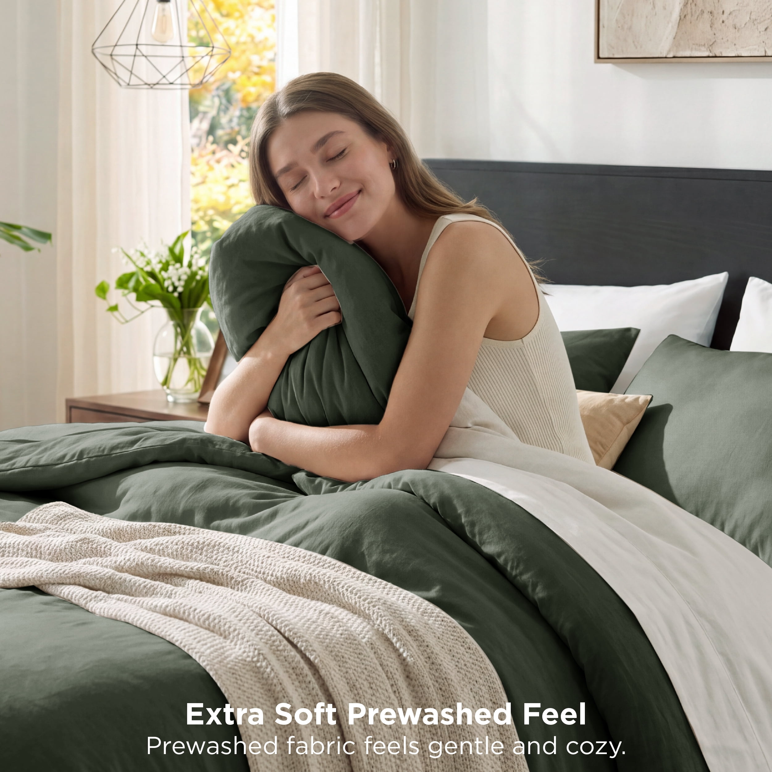 U by Bedsure 3 Pieces Queen Comforter Bedding Sets, Dark Green Bed Comforter Set for All Seasons, 1 Lightweight Prewashed Comforter and 2 Pillowcases