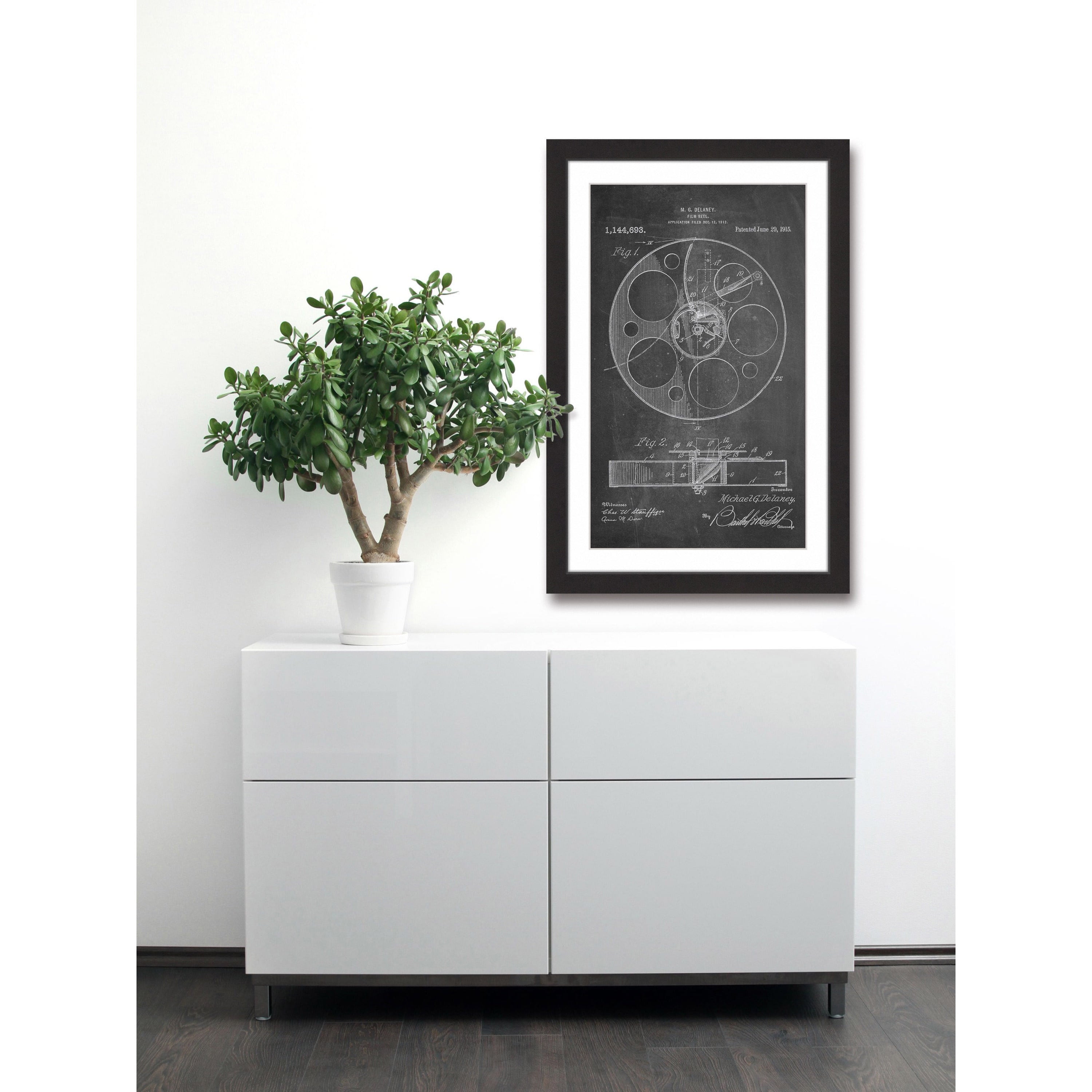 "Film Reel 1915 Chalk" Framed Painting Art Print, 24" x 1.5"