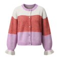 thumbnail image 3 of Womens Fall Trendy Striped Cardigan Sweaters Ruffle Sleeve Button Up Loose Color Block Sweater Coats(Pink,S), 3 of 4