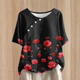 thumbnail image 2 of Tops de Lino para Mujeres Imprimir Suéter Cuello Redondo Manga Corta Superior Poliéster, Blusa de Moda Casual para la Primavera Y el Verano, 2 of 5