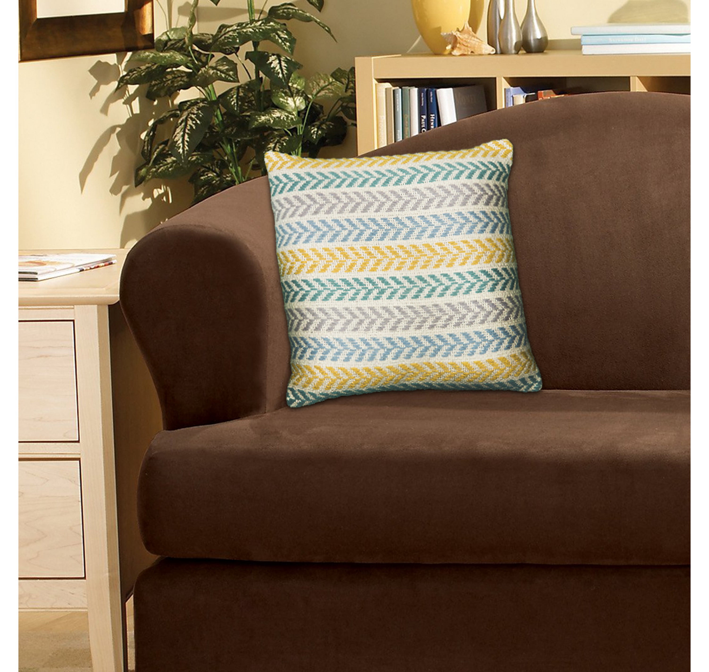 Anne Hand-Woven Chevron Cotton Throw Pillow, Yellow/Teal, 18" x 18", Count per Pack 1