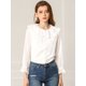 thumbnail image 3 of Blusa de Gasa Transparente con Lunares Allegra K Cuello con Volantes Botón Frontal Blanco S, 3 of 6