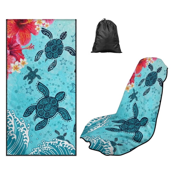 Kuiaobaty Sea Turtle Print Car Seat Towel Cover After Gym Hibiscus Plumeria Print Sweat Towels for Car Seats Quick-Dry Seat Shield for Truck Sedan SUV, Easy to Install