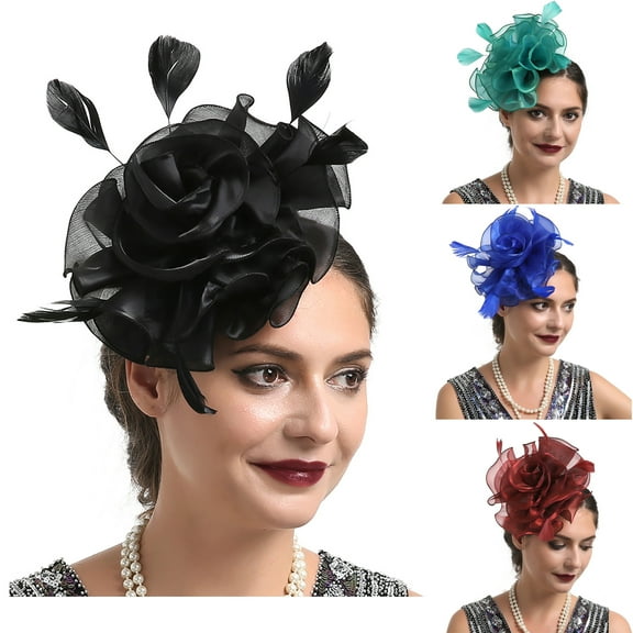 Walbest Elegant Womens Faux Feather Mini Fascinator Hat Net Yarn Flower Shape Solid Color Cocktail Headwear Hair Accessories