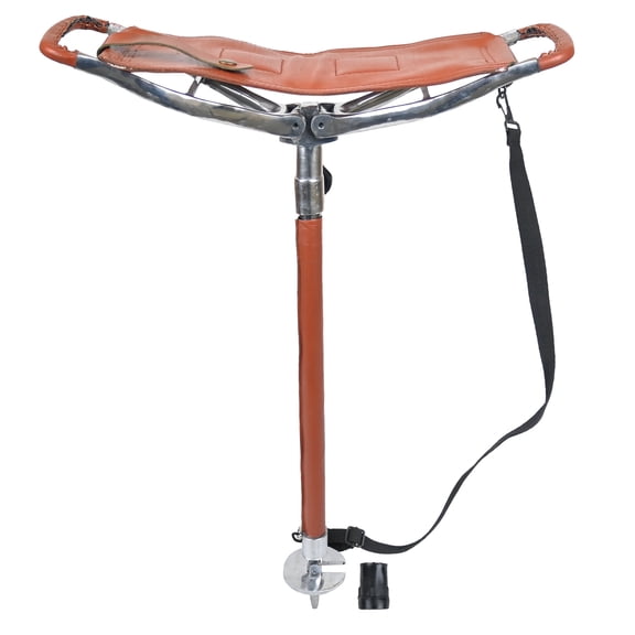 Adjustable Walking Stick Seat Outdoor Cane Seat Venator Portable Golf Seat Leather Shooting Seat Stick Tan Brown with Sling and Shoulder Carry Bag