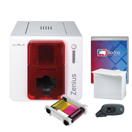 Evolis Zenius Single Sided ID Card Printer & Complete Supplies Package with Bodno Gold Edition ID Software
