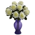 thumbnail image 1 of Nearly Natural 1351-WP Roses avec Vase en Verre Coloré, Blanc Violet, 675 x 225 x 675, 1 of 1