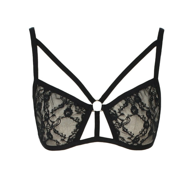  Sexy Hollow Out Elastic Cage Bra Alluring Bandage Strappy  Halter Bra Bustier Crop Top for Women A-Black: Clothing, Shoes & Jewelry