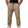 thumbnail image 2 of YOIAVAIOY Men Cargo Jogger Pant Hip Hop Casual Street Pants Solid Drawstring Cinch Bottom Sweatpants with Pockets Khaki XL, 2 of 8