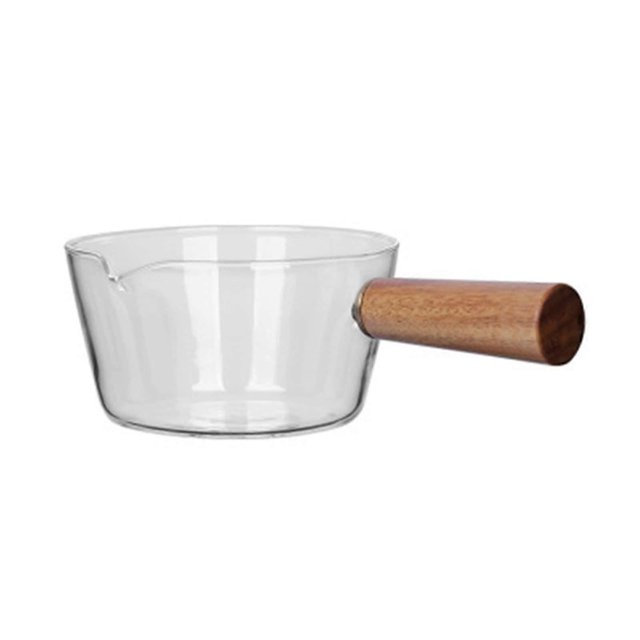 Soup Pot Borosilicate Glass With Wooden Handle, Saucepan Easy Clean Cookware Gas Stove Compatible