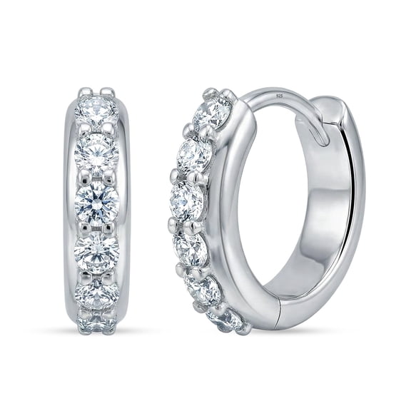 LeCalla 925 Sterling Silver CZ Huggie Hoop Earrings for Women, Rhodium Plated, 11mm