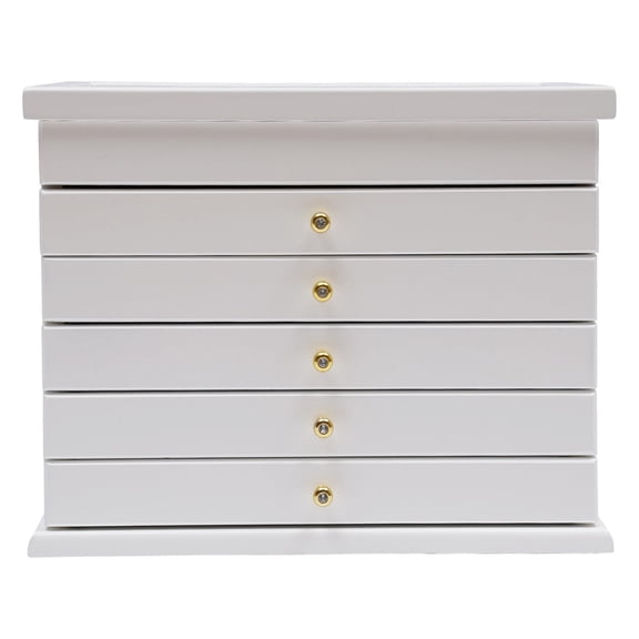 Shangmakel 6 Layers Wood Jewelry Box Necklaces Rings Organizer Storage Box Display Case White