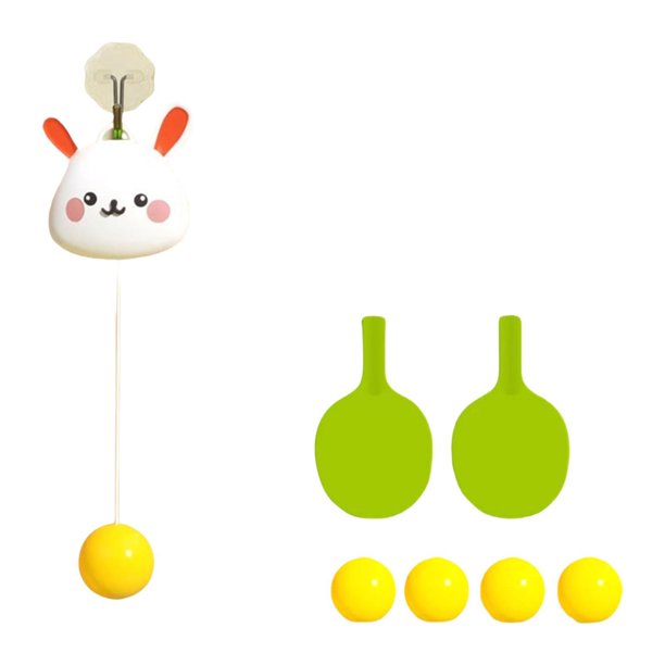 Juego de tren de tenis de mesa, juguete interactivo para padres e hijos, dispositivo de autoentrenamiento, juego de raqueta y pelota de tenis de mesa Conejo de 5 bolas