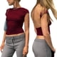 thumbnail image 2 of Camiseta ajustada sin espalda,Camiseta sin espalda de manga corta sin espalda de verano con espalda abierta Diseño aerodinámico, 2 of 5