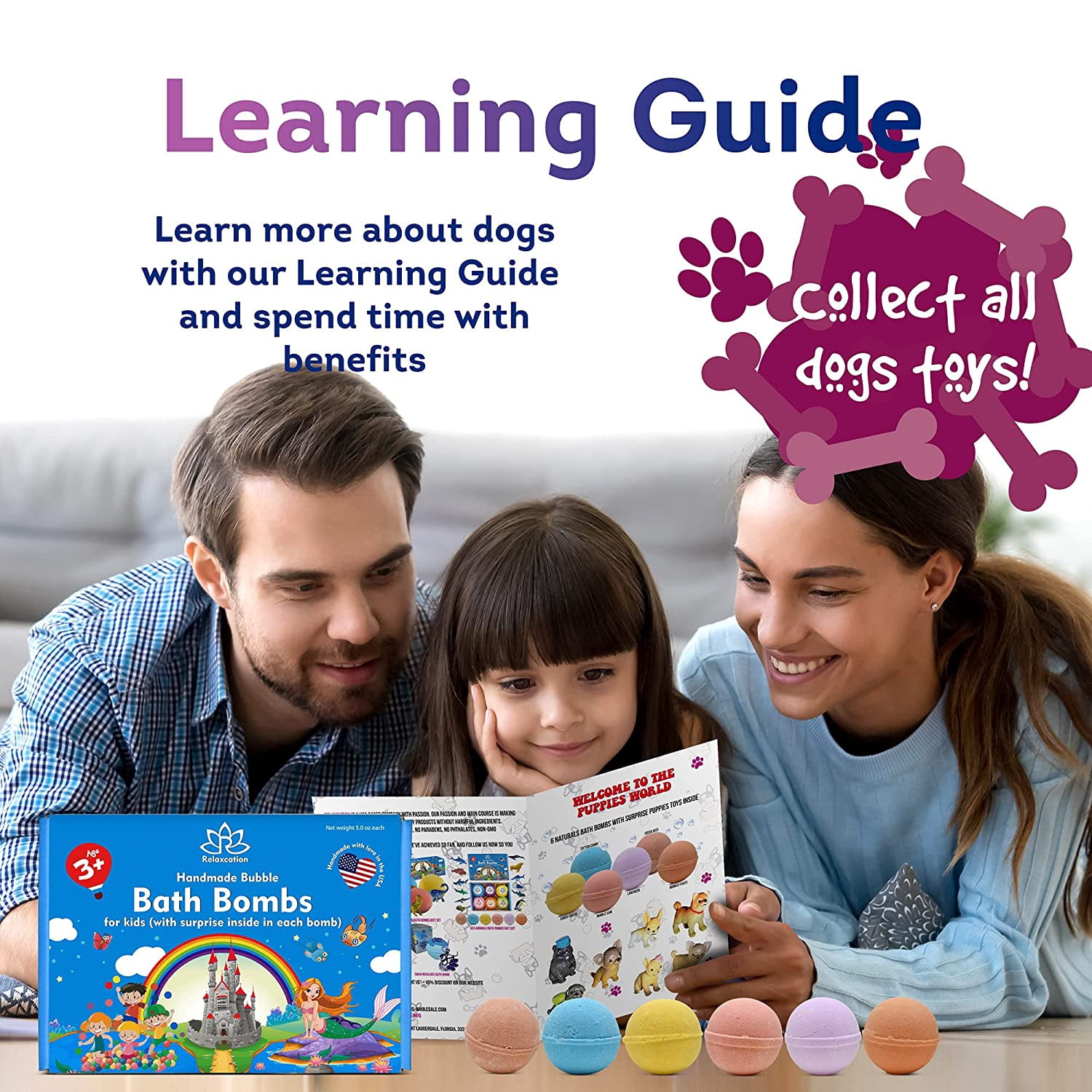 Bath Bombs for Kids with Surprise Inside Cute LITTLE PUPPY TOYS Handmade in USA Natural and Safe by Relaxcation