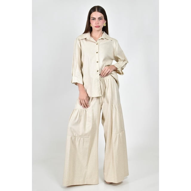 Conjunto camisero de lino Roman Fashion /Juvenil, 766 (Arena) beige M
