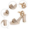 thumbnail image 4 of Rokment Bling Sequin Platform Dressy Sandals for Women Bride Wedding Summer Casual Leather Open Toe Ankle Strap Chunky Heels Dress Pumps Shoes, 4 of 8