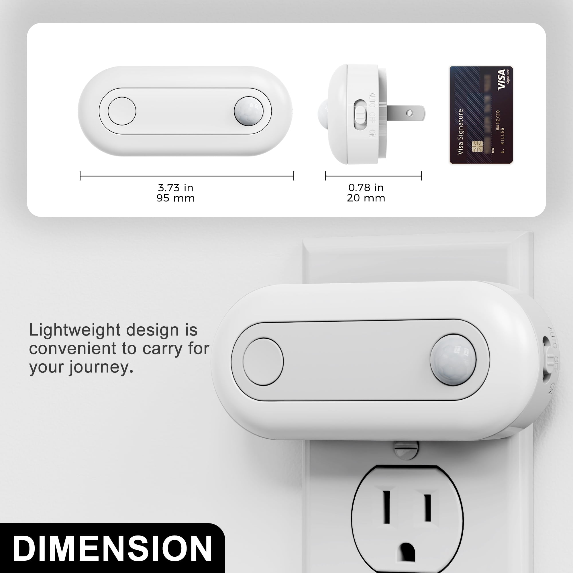 YANSUN 2 Pack 1W White Plug-In Motion Sensor Night Light, Oval Track Design, 3000K Warm Ambient Glow, Dimmable 30/60/100LM for Home, Hallway, Bedroom, Kids Room