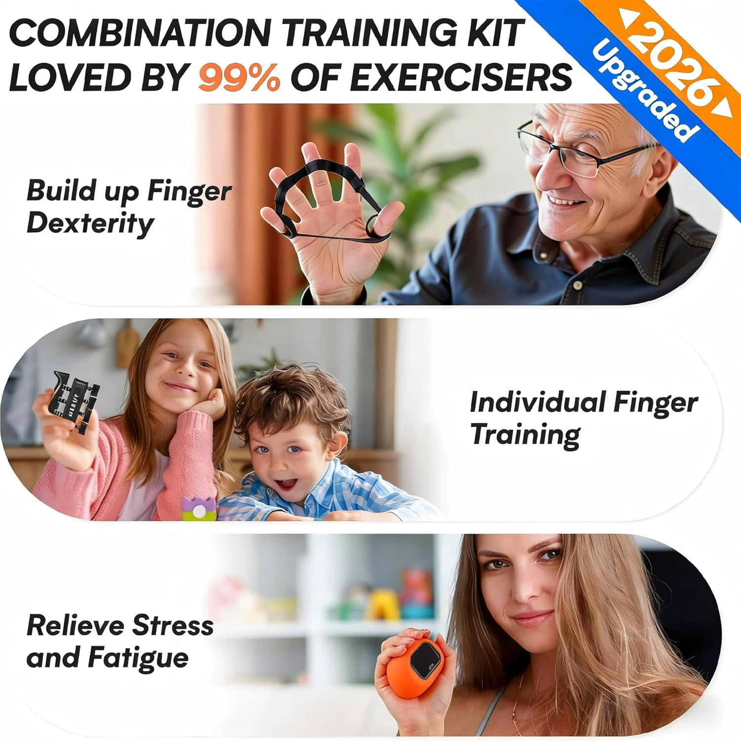 Hand Grip Strength Tester Trainer -Rechargeable Mini Hand Strength Dynamometer for Hand and Finger Workouts with Finger Exerciser Stretcher and Black Orange 2 Pack