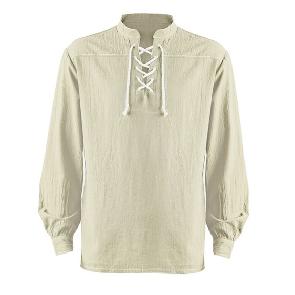 IROINNID Plain Long Sleeve Shirts for Men Leisure Cotton And Linen Shirt Medieval Retro Strapping Standing Collar Stage Top Underneath Shirt Top Clearance,Khaki