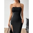 thumbnail image 5 of Black Womens Solid High Slit Spaghetti Strap Maxi Dress, 5 of 7