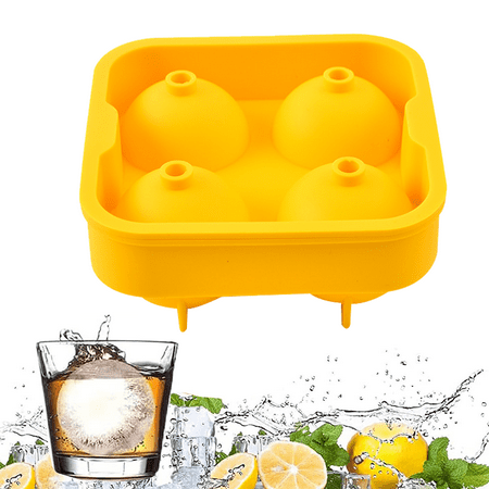 

Silicone Ice Tray & Mold Combo - Jumble Big Cubes Sphere Ice Balls - Slow Melting Craft Ice Maker for Whiskey Cocktails & Juices Yellow