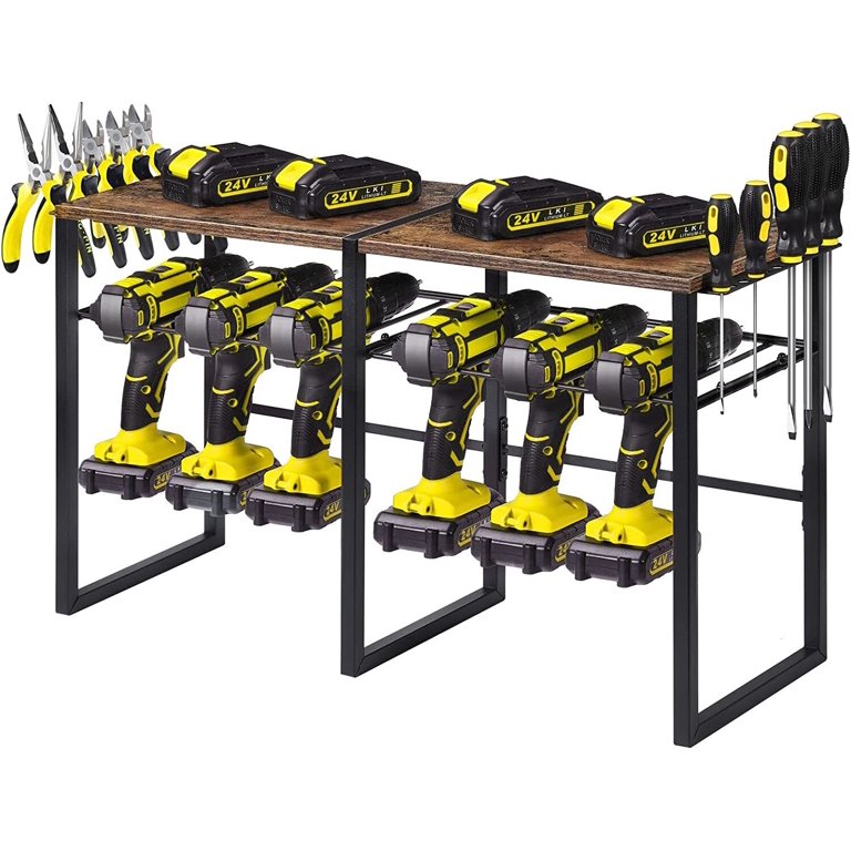 LBT Heavy Duty Wall Mount Tool Organizer Rack - 7 Drill Slots, 160lb Capacity For Garage & Workshop