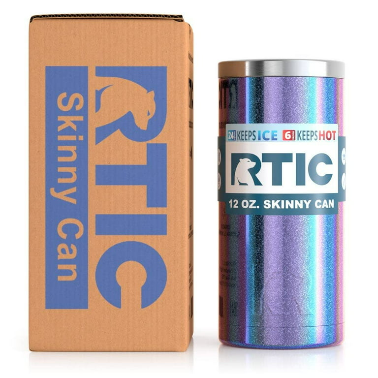 RTIC Skinny Can Cooler, Fits all 12oz Slim Cans, Chalk, Insulated Stainless  Steel, Sweat-Proof, Keeps Cold Longer, Pacific, Glitter 