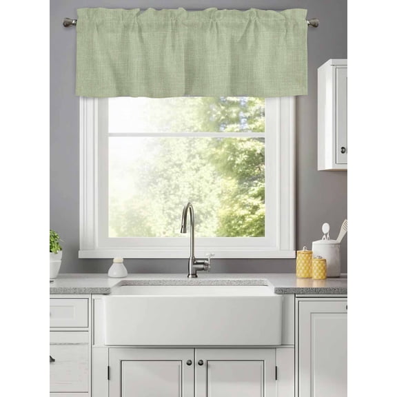 Vintage Sage Green Linen Style Valances for Windows,Rod Pocket Valance for Kitchen Bedroom Bathroom Living Room, Country Pastoral Solid Color Window Valance Curtain Short Curtains 42x12in